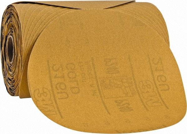 3M - 6" Diam, 240 Grit Aluminum Oxide Adhesive PSA Disc - Very Fine Grade, Gold, A Weighted Backing, Flexible, Use with Random Orbital Sanders - Apex Tool & Supply
