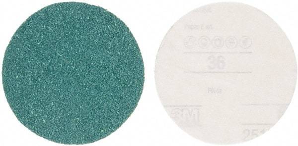 3M - 5" Diam, 36 Grit Aluminum Oxide Adhesive PSA Disc - Very Coarse Grade, Green, E Weighted Backing, Flexible, Use with Random Orbital Sanders - Apex Tool & Supply