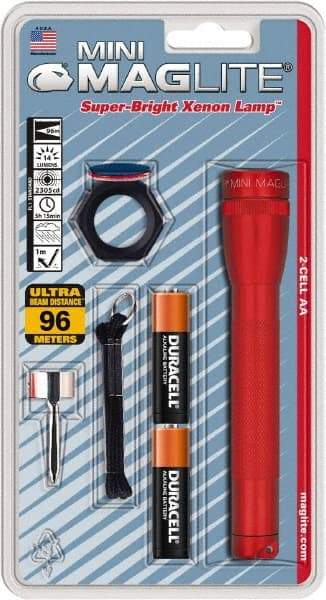 Mag-Lite - Krypton Bulb, 14 Lumens, Mini Flashlight - Red Aluminum Body, 2 AA Alkaline Batteries Included - Apex Tool & Supply