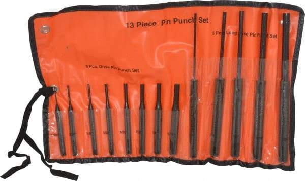 Value Collection - 13 Piece, 1/8 to 3/8", Pin Punch Set - Comes in Vinyl Case - Apex Tool & Supply