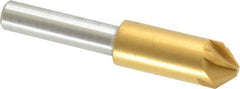Melin Tool - 3/8" Head Diam, 1/4" Shank Diam, 6 Flute 90° Cobalt Countersink - TiN Finish, 2" OAL, Single End, Straight Shank, Right Hand Cut - Apex Tool & Supply