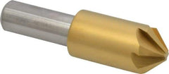 Melin Tool - 3/4" Head Diam, 1/2" Shank Diam, 6 Flute 90° Cobalt Countersink - TiN Finish, 2-3/4" OAL, Single End, Straight Shank, Right Hand Cut - Apex Tool & Supply