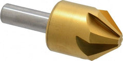 Melin Tool - 1-1/4" Head Diam, 1/2" Shank Diam, 6 Flute 82° Cobalt Countersink - TiN Finish, 3" OAL, Single End, Straight Shank, Right Hand Cut - Apex Tool & Supply
