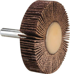 Merit Abrasives - 2" Diam x 1/2" Face Width, Medium Ceramic Alumina Coated Mounted Flap Wheel - 1/4" Shank Mount, 60 Grit, 30,000 Max RPM - Apex Tool & Supply