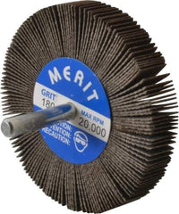 Merit Abrasives - 3" Diam x 1/2" Face Width, Very Fine Ceramic Alumina Coated Mounted Flap Wheel - 1/4" Shank Mount, 180 Grit, 30,000 Max RPM - Apex Tool & Supply