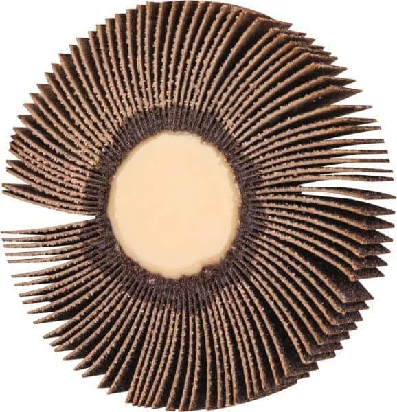 Merit Abrasives - 3" Diam x 1/2" Face Width, Medium Ceramic Alumina Coated Mounted Flap Wheel - 1/4" Shank Mount, 60 Grit, 30,000 Max RPM - Apex Tool & Supply