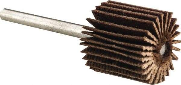 Merit Abrasives - 5/8" Diam x 5/8" Face Width, Very Fine Aluminum Oxide Coated Mounted Flap Wheel - 1/8" Shank Mount, 180 Grit, Cloth Backing, 37,000 Max RPM - Apex Tool & Supply