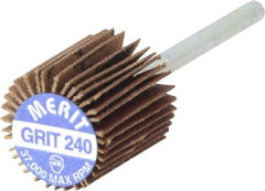 Merit Abrasives - 5/8" Diam x 5/8" Face Width, Very Fine Aluminum Oxide Coated Mounted Flap Wheel - 1/8" Shank Mount, 240 Grit, Cloth Backing, 37,000 Max RPM - Apex Tool & Supply