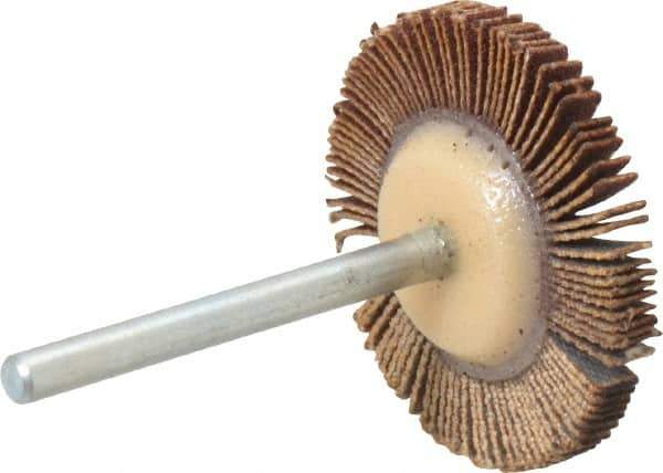 Merit Abrasives - 1-3/16" Diam x 1/8" Face Width, Very Fine Aluminum Oxide Coated Mounted Flap Wheel - 1/8" Shank Mount, 240 Grit, Cloth Backing, 30,000 Max RPM - Apex Tool & Supply
