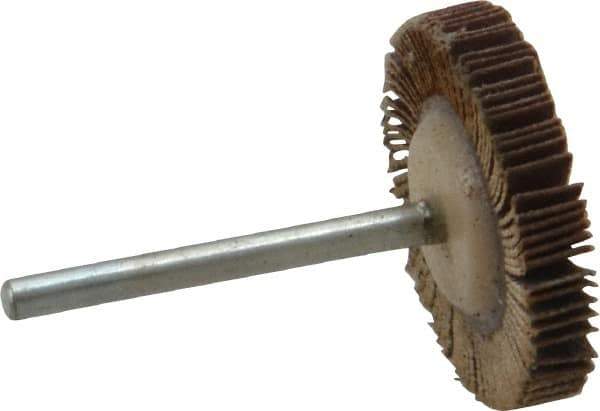 Merit Abrasives - 1-3/16" Diam x 3/16" Face Width, Extra Fine Aluminum Oxide Coated Mounted Flap Wheel - 1/8" Shank Mount, 320 Grit, Cloth Backing, 30,000 Max RPM - Apex Tool & Supply