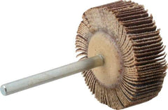 Merit Abrasives - 1-3/16" Diam x 3/8" Face Width, Very Fine Aluminum Oxide Coated Mounted Flap Wheel - 1/8" Shank Mount, 180 Grit, Cloth Backing, 30,000 Max RPM - Apex Tool & Supply