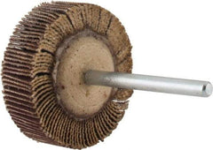 Merit Abrasives - 1-3/16" Diam x 3/8" Face Width, Very Fine Aluminum Oxide Coated Mounted Flap Wheel - 1/8" Shank Mount, 240 Grit, Cloth Backing, 30,000 Max RPM - Apex Tool & Supply
