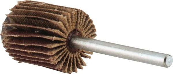 Merit Abrasives - 5/8" Diam x 3/4" Face Width, Very Fine Aluminum Oxide Coated Mounted Flap Wheel - 1/8" Shank Mount, 240 Grit, Cloth Backing, 37,000 Max RPM - Apex Tool & Supply