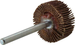 Merit Abrasives - 3/4" Diam x 3/8" Face Width, Very Fine Aluminum Oxide Coated Mounted Flap Wheel - 1/8" Shank Mount, 240 Grit, Cloth Backing, 35,000 Max RPM - Apex Tool & Supply
