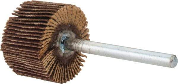 Merit Abrasives - 3/4" Diam x 1/2" Face Width, Very Fine Aluminum Oxide Coated Mounted Flap Wheel - 1/8" Shank Mount, 240 Grit, Cloth Backing, 35,000 Max RPM - Apex Tool & Supply