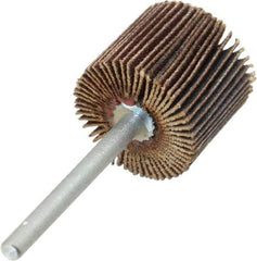 Merit Abrasives - 3/4" Diam x 5/8" Face Width, Very Fine Aluminum Oxide Coated Mounted Flap Wheel - 1/8" Shank Mount, 180 Grit, Cloth Backing, 35,000 Max RPM - Apex Tool & Supply