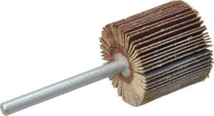 Merit Abrasives - 3/4" Diam x 3/4" Face Width, Extra Fine Aluminum Oxide Coated Mounted Flap Wheel - 1/8" Shank Mount, 320 Grit, Cloth Backing, 35,000 Max RPM - Apex Tool & Supply