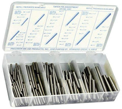 Precision Brand - 100 Piece, #0 to #6" Pin Diam, Taper Pin Assortment - 3/4 to 3" Long, 1215 & 12L14 Steel - Apex Tool & Supply