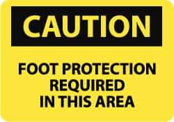 NMC - "Caution - Foot Protection Required in This Area", 10" Long x 14" Wide, Aluminum Safety Sign - Rectangle, 0.04" Thick, Use for Accident Prevention - Apex Tool & Supply