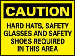 NMC - "Caution - Hard Hats, Safety Glasses, Safety Shoes Required in This Area", 14" Long x 20" Wide, Pressure-Sensitive Vinyl Safety Sign - Rectangle, 0.004" Thick, Use for Accident Prevention - Apex Tool & Supply