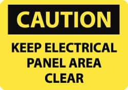 NMC - "Caution - Keep Electrical Panel Area Clear", 10" Long x 14" Wide, Pressure-Sensitive Vinyl Safety Sign - Rectangle, 0.004" Thick, Use for Accident Prevention - Apex Tool & Supply