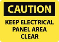 NMC - "Caution - Keep Electrical Panel Area Clear", 10" Long x 14" Wide, Pressure-Sensitive Vinyl Safety Sign - Rectangle, 0.004" Thick, Use for Accident Prevention - Apex Tool & Supply