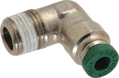Parker - 5/32" Outside Diam, 1/8 NPTF, Nickel Plated Brass Push-to-Connect Tube Male Elbow - 300 Max psi, Tube to Male NPT Connection, Buna-N O-Ring - Apex Tool & Supply