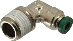 Parker - 5/32" Outside Diam, 1/4 NPTF, Nickel Plated Brass Push-to-Connect Tube Male Elbow - 300 Max psi, Tube to Male NPT Connection, Buna-N O-Ring - Apex Tool & Supply