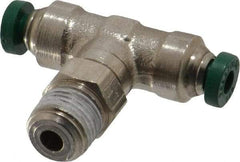 Parker - 1/8" Outside Diam, 1/8 NPTF, Nickel Plated Brass Push-to-Connect Tube Male Swivel Branch Tee - 300 Max psi, Tube to Male NPT Connection, Buna-N O-Ring - Apex Tool & Supply