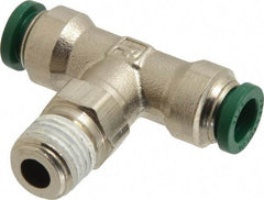 Parker - 5/16" Outside Diam, 1/4 NPTF, Nickel Plated Brass Push-to-Connect Tube Male Swivel Branch Tee - 300 Max psi, Tube to Male NPT Connection, Buna-N O-Ring - Apex Tool & Supply
