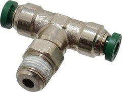 Parker - 5/32" Outside Diam, 1/8 NPTF, Nickel Plated Brass Push-to-Connect Tube Male Swivel Branch Tee - 300 Max psi, Tube to Male NPT Connection, Buna-N O-Ring - Apex Tool & Supply
