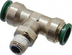 Parker - 1/2" Outside Diam, 1/4 NPTF, Nickel Plated Brass Push-to-Connect Tube Male Swivel Branch Tee - 300 Max psi, Tube to Male NPT Connection, Buna-N O-Ring - Apex Tool & Supply