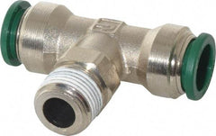 Parker - 1/2" Outside Diam, 3/8 NPTF, Nickel Plated Brass Push-to-Connect Tube Male Swivel Branch Tee - 300 Max psi, Tube to Male NPT Connection, Buna-N O-Ring - Apex Tool & Supply