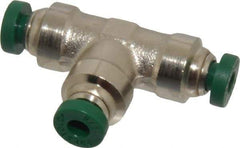 Parker - 1/8" Outside Diam, Nickel Plated Brass Push-to-Connect Tube Union Tee - 300 Max psi, Tube to Tube Connection, Buna-N O-Ring - Apex Tool & Supply