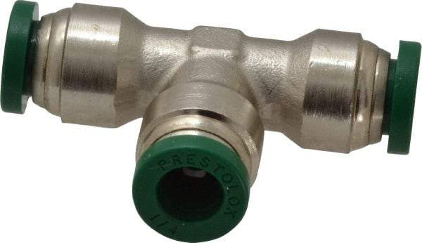 Parker - 1/4" Outside Diam, Nickel Plated Brass Push-to-Connect Tube Union Tee - 300 Max psi, Tube to Tube Connection, Buna-N O-Ring - Apex Tool & Supply
