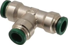 Parker - 5/16" Outside Diam, Nickel Plated Brass Push-to-Connect Tube Union Tee - 300 Max psi, Tube to Tube Connection, Buna-N O-Ring - Apex Tool & Supply