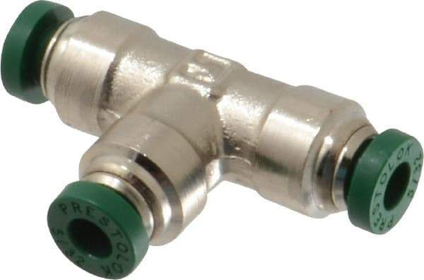Parker - 5/32" Outside Diam, Nickel Plated Brass Push-to-Connect Tube Union Tee - 300 Max psi, Tube to Tube Connection, Buna-N O-Ring - Apex Tool & Supply