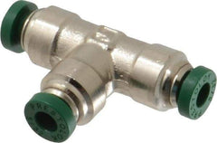 Parker - 5/32" Outside Diam, Nickel Plated Brass Push-to-Connect Tube Union Tee - 300 Max psi, Tube to Tube Connection, Buna-N O-Ring - Apex Tool & Supply
