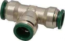Parker - 1/2" Outside Diam, Nickel Plated Brass Push-to-Connect Tube Union Tee - 300 Max psi, Tube to Tube Connection, Buna-N O-Ring - Apex Tool & Supply