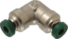 Parker - 1/8" Outside Diam, Nickel Plated Brass Push-to-Connect Tube Union Elbow - 300 Max psi, Tube to Tube Connection, Buna-N O-Ring - Apex Tool & Supply