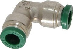 Parker - 1/4" Outside Diam, Nickel Plated Brass Push-to-Connect Tube Union Elbow - 300 Max psi, Tube to Tube Connection, Buna-N O-Ring - Apex Tool & Supply