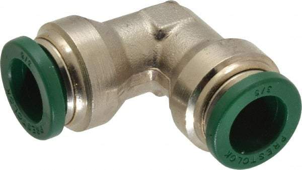 Parker - 3/8" Outside Diam, Nickel Plated Brass Push-to-Connect Tube Union Elbow - 300 Max psi, Tube to Tube Connection, Buna-N O-Ring - Apex Tool & Supply