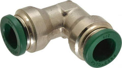 Parker - 3/8" Outside Diam, Nickel Plated Brass Push-to-Connect Tube Union Elbow - 300 Max psi, Tube to Tube Connection, Buna-N O-Ring - Apex Tool & Supply