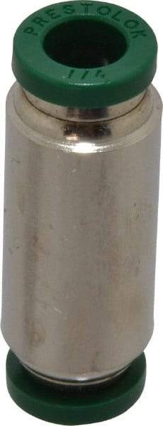 Parker - 1/4" Outside Diam, Nickel Plated Brass Push-to-Connect Tube Union - 300 Max psi, Tube to Tube Connection, Buna-N O-Ring - Apex Tool & Supply