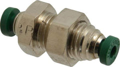 Parker - 1/8" Outside Diam, Nickel Plated Brass Push-to-Connect Tube Bulkhead Union - 300 Max psi, Tube to Tube Connection, Buna-N O-Ring - Apex Tool & Supply