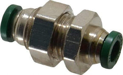Parker - 1/4" Outside Diam, Nickel Plated Brass Push-to-Connect Tube Bulkhead Union - 300 Max psi, Tube to Tube Connection, Buna-N O-Ring - Apex Tool & Supply