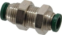 Parker - 5/16" Outside Diam, Nickel Plated Brass Push-to-Connect Tube Bulkhead Union - 300 Max psi, Tube to Tube Connection, Buna-N O-Ring - Apex Tool & Supply