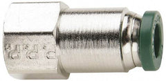 Parker - 1/8" Outside Diam, 1/4 NPTF, Nickel Plated Brass Push-to-Connect Tube Female Connector - 300 Max psi, Tube to Female NPT Connection, Buna-N O-Ring - Apex Tool & Supply