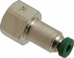 Parker - 1/8" Outside Diam, 1/8 NPTF, Nickel Plated Brass Push-to-Connect Tube Female Connector - 300 Max psi, Tube to Female NPT Connection, Buna-N O-Ring - Apex Tool & Supply