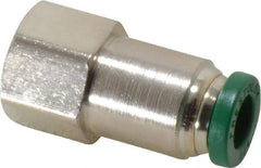 Parker - 1/4" Outside Diam, 1/8 NPTF, Nickel Plated Brass Push-to-Connect Tube Female Connector - 300 Max psi, Tube to Female NPT Connection, Buna-N O-Ring - Apex Tool & Supply